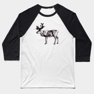 Reindeer Ink Drawing Baseball T-Shirt